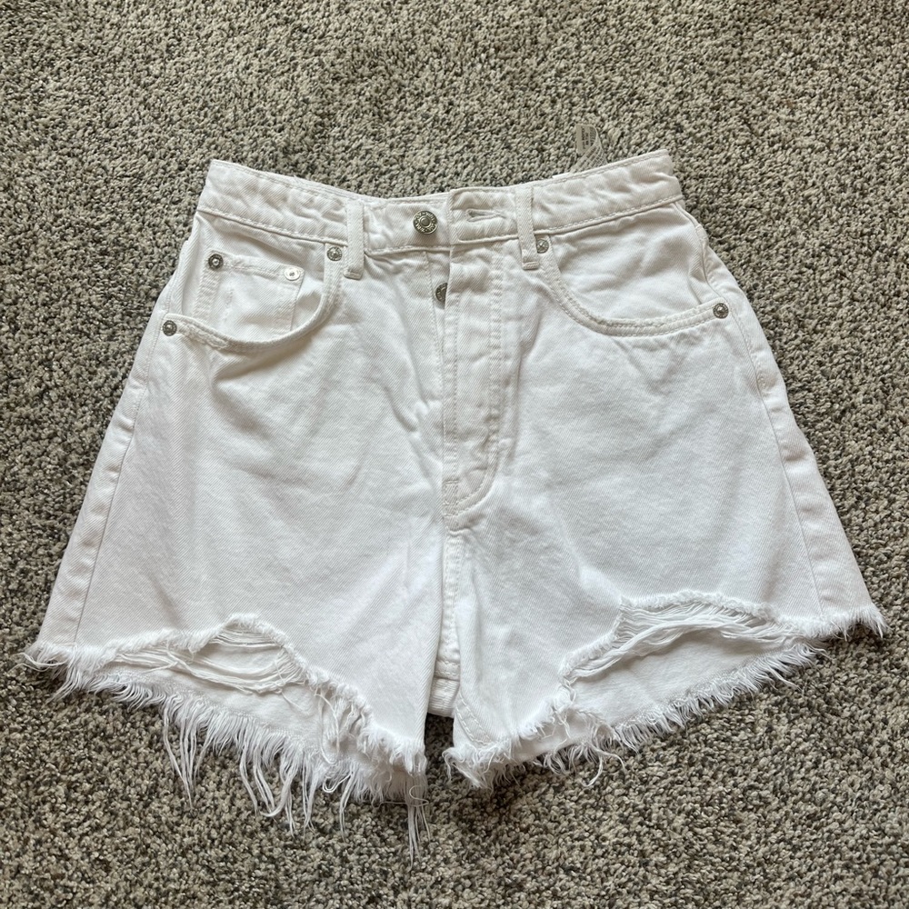 High Rise White Denim Shorts